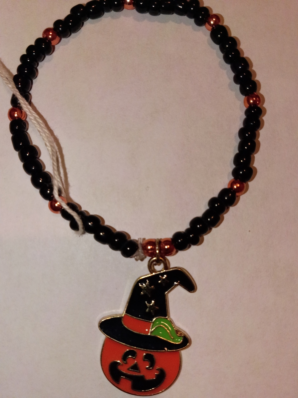 Halloween Pumpkin Charm Bracelet - Black & Orange Beads